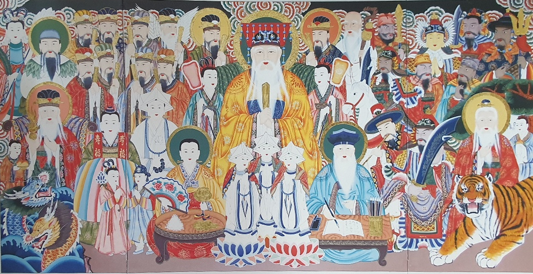 964번-4x8 고급채색-3단 병풍 표구액자